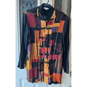 Vtg GANTOS 8 Asian Inspired Shirt Jacket Multicolor Colorblock‎ Flocking Jacket